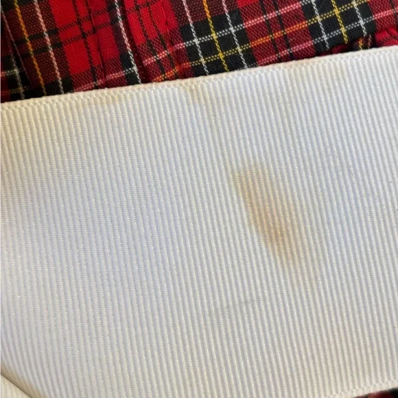 80s SUSANNE LIVELY RED TARTAN PLAID HERITAGE PRINT MAXI DRESS W PILGRIM COLLAR 8 - Picture 4 of 7